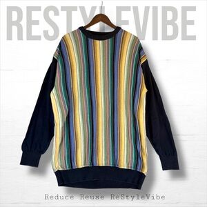 TOSANI CANADA Men’s Size XL Sweater VINTAGE Crewneck Knit Striped 100% Cotton